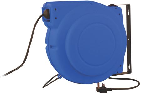 Electrical cable reel spring rewind c//w 25m x 3 core 1.5mm cable /& wall mount
