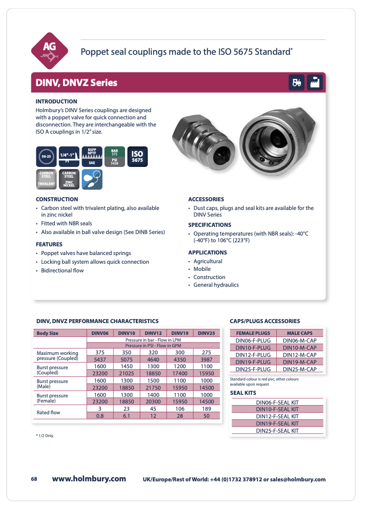 DIN V Series Poppet Seal Couplings