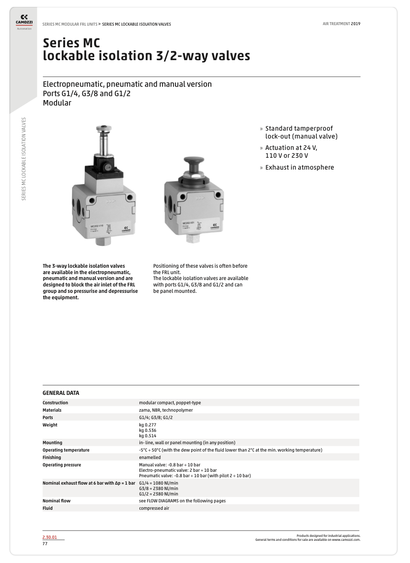 Series MC Lockable Isolation 3/2-way Valves