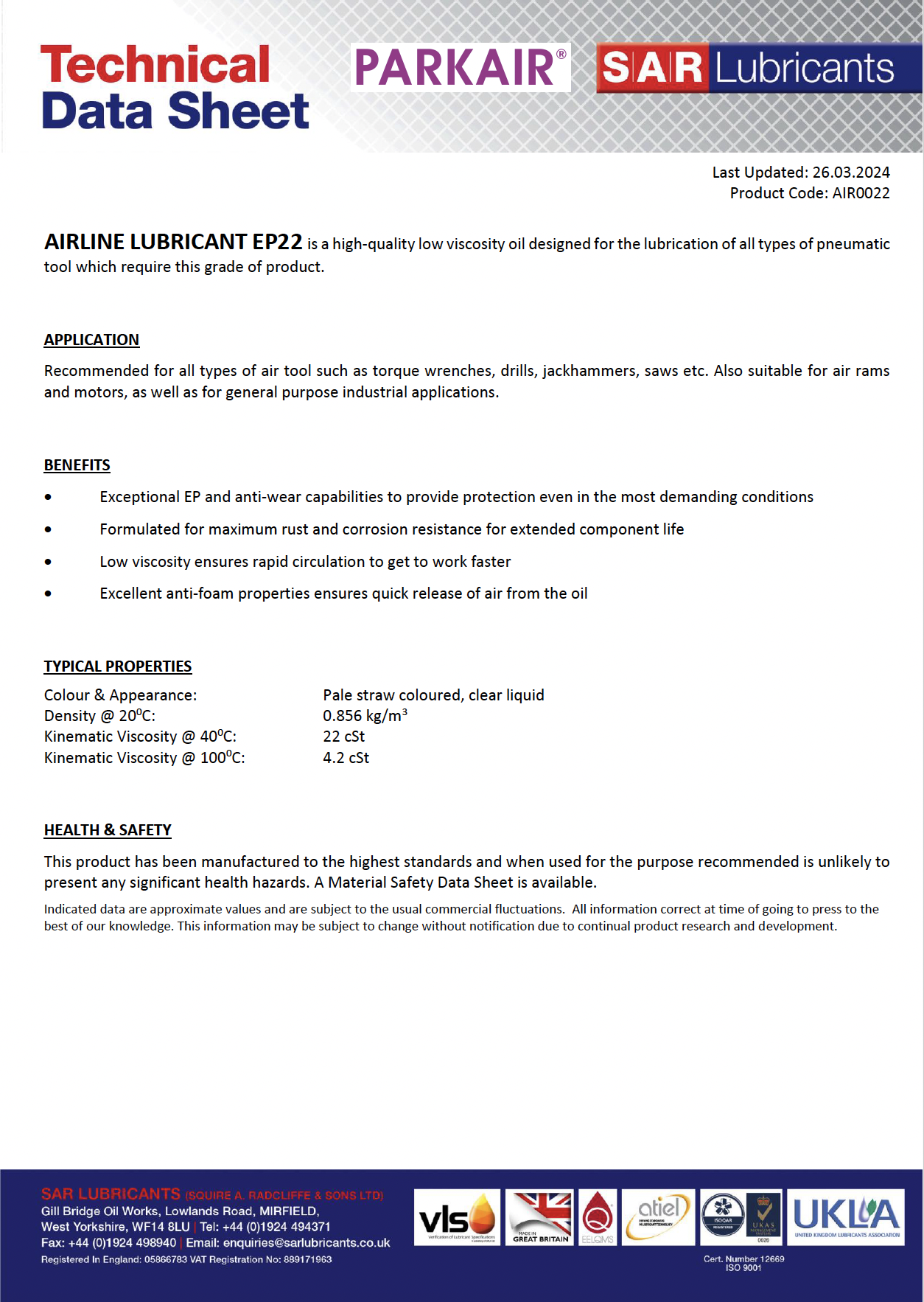 PARKAIR Airline Lubricant EP22 - TDS2