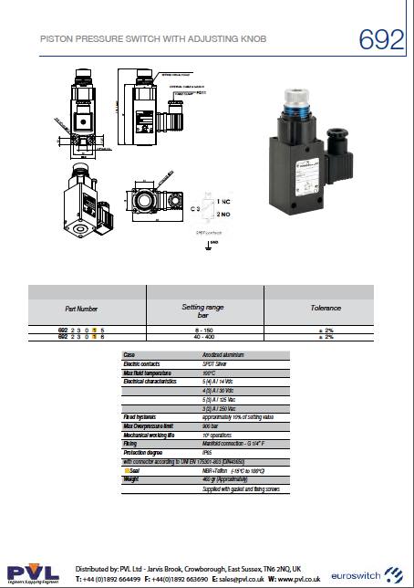 Piston Pressure Switch With Adjusting Knob