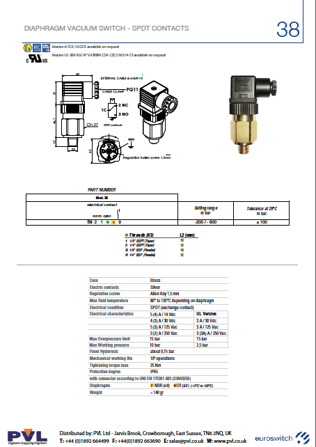 Diaphragm Vacuum Switch - SPDT Contacts