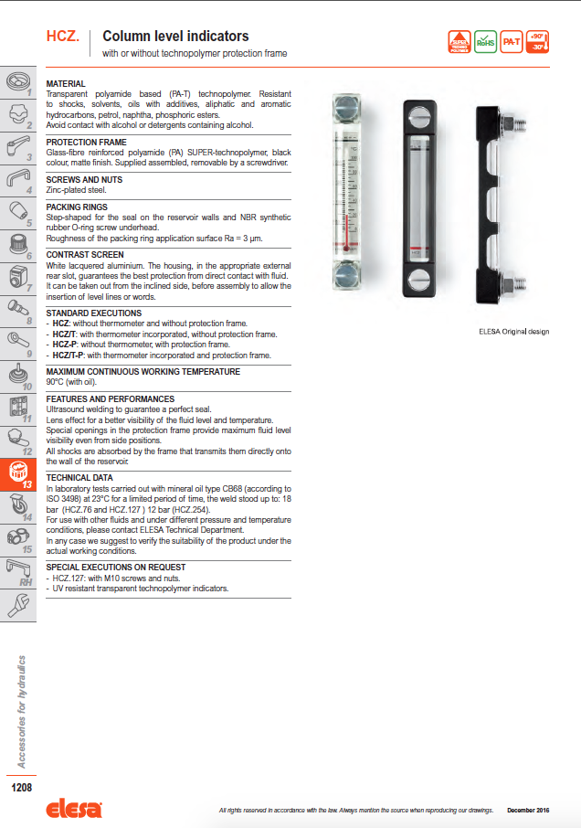 Elesa HCZ data sheet