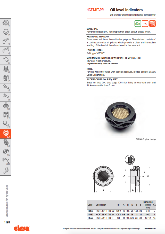 Elesa HGFT-HT-PR data sheet