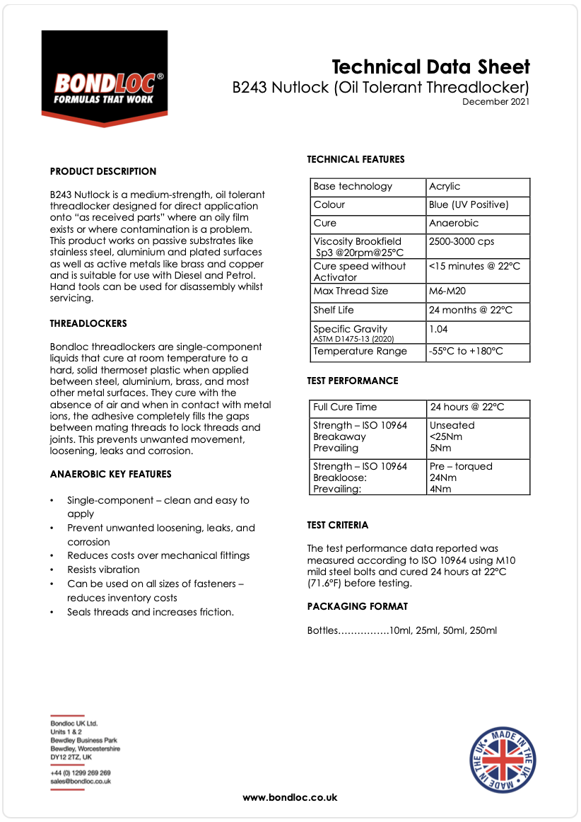 2022 B243 Nutlock (oil tolerant threadlocker)