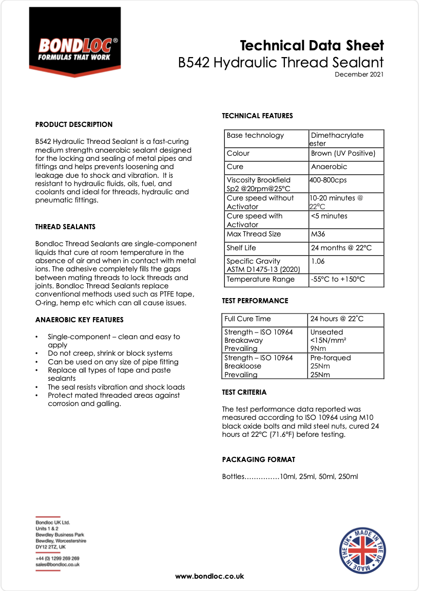 2022 B542 Hydraulic Thread Sealant