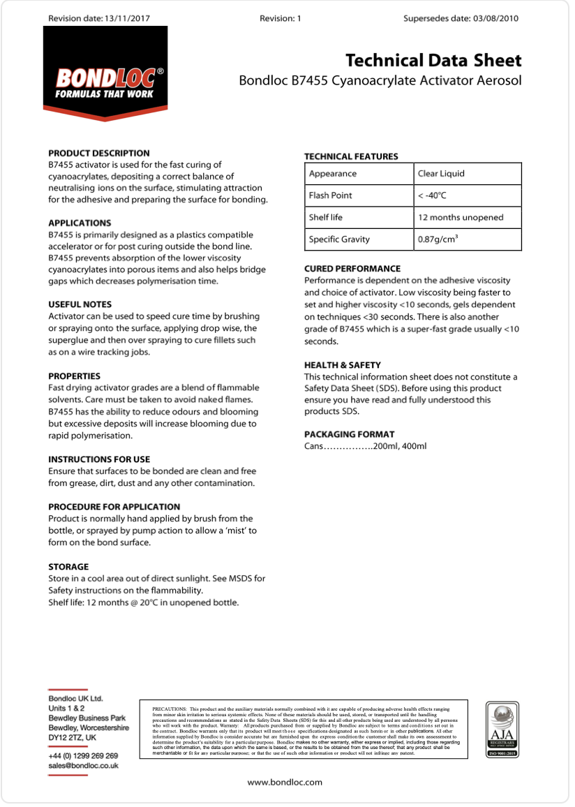 2022 B7455 Cyanoacrylate Activator Aerosol