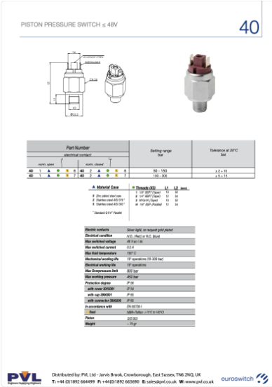 Piston Pressure Switch