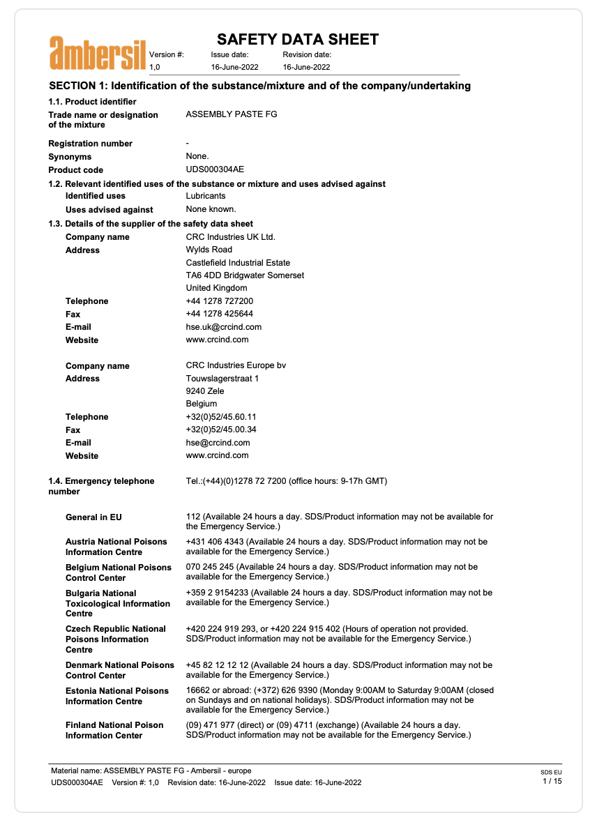 Ambersil – Assembly Paste FG