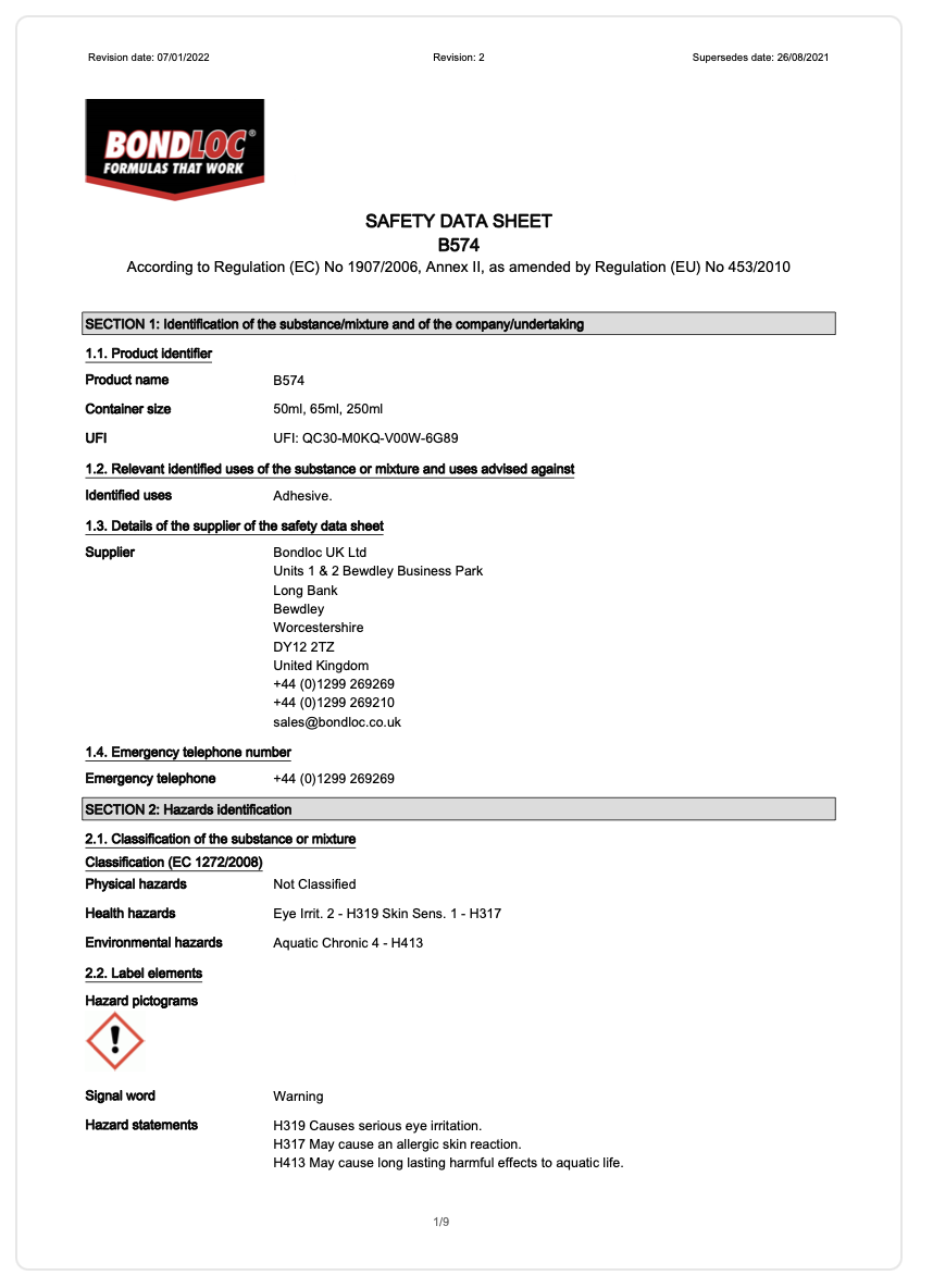 Bondloc – B574 Instant Gasket