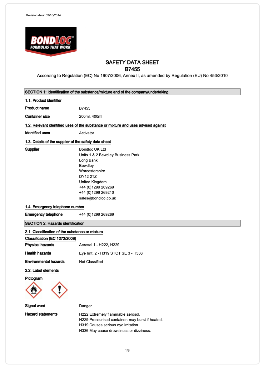 Bondloc â€“ B7455 Cyanoacrylate Activator