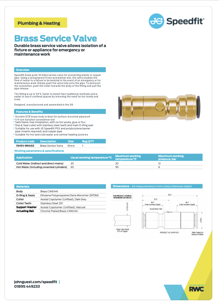 Speedfit Brass Service Valve