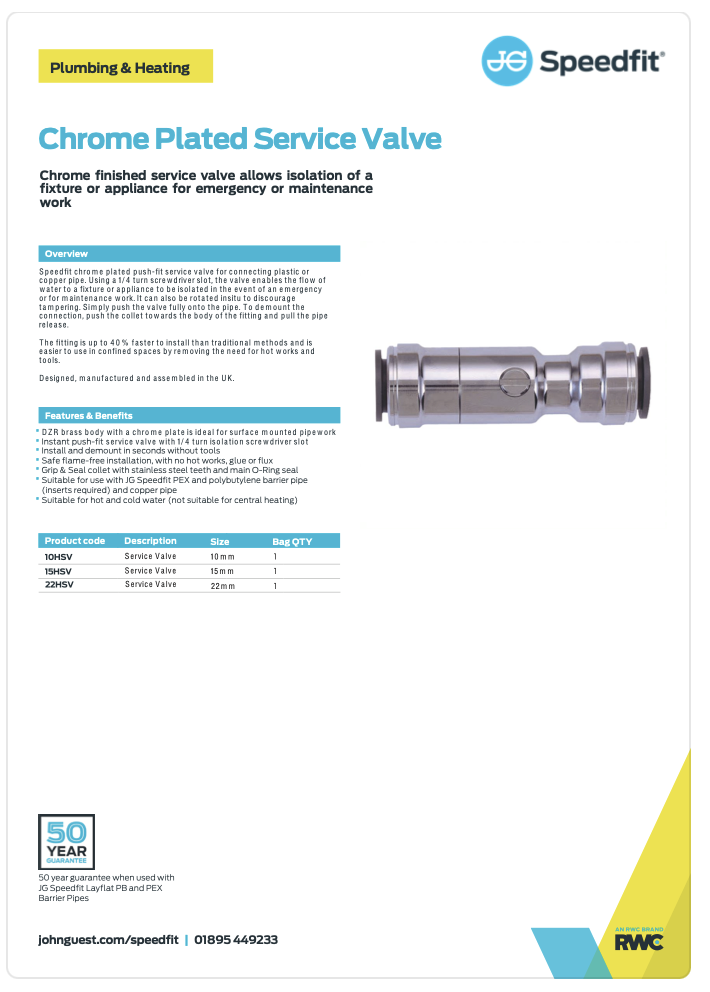 Speedfit Chrome Plated Service Valve