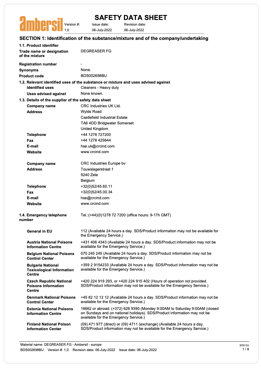 Ambersil â€“ Degreaser FG