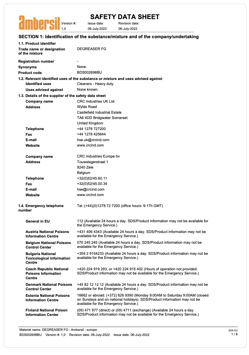 Ambersil – Degreaser FG