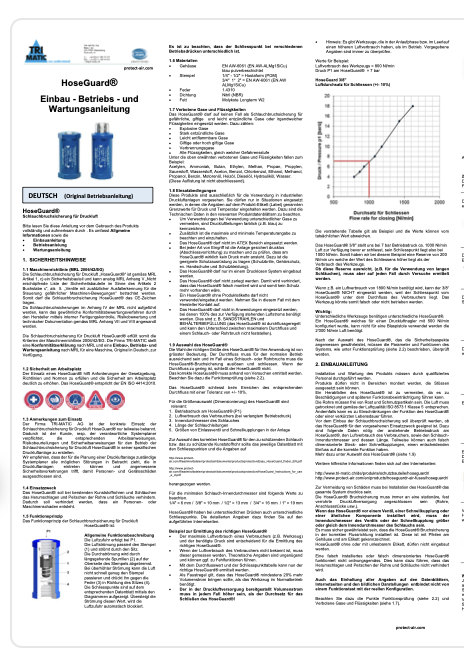 HOSEGUARD Operating Instructions