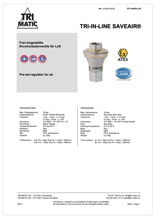 SAVEAIR Data Sheet