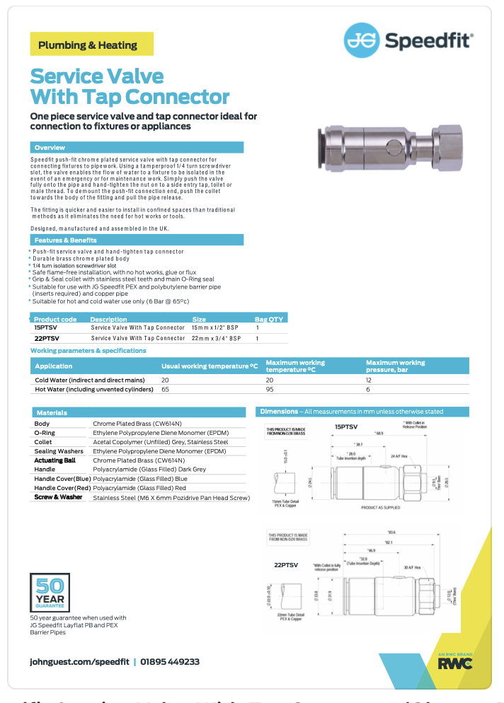 Speedfit Service Valve with Tap Connector