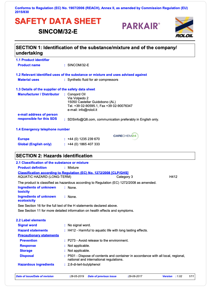 PARKAIR – Synthetic Fluid for Air Compressors