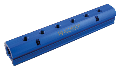 AIGNEP - Single Distribution Manifold - Blue 4 Port Aluminium Single Manifold Blue - Part number A649-2314-4-BLU