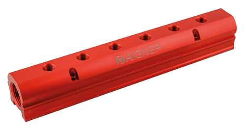 AIGNEP - Single Distribution Manifold - Red 6 Port Aluminium Single Manifold Red - Part number A649-3414-6-RED