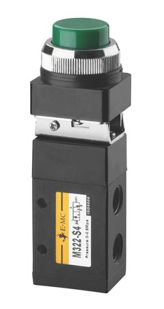 E.MC - Push Button Spring Return Valve - Raised Button Function: 5/2, Port: 1/4" - Part number EM-M52-08S4G