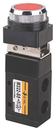 E.MC - Push Button Spring Return Valve - Flat Button Function: 3/2, Port: 1/4" - Part number EM-M32-08S5R