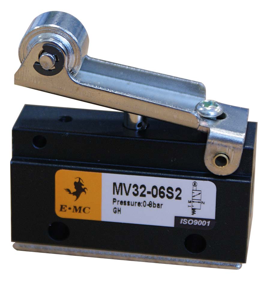 E.MC - 3/2 Roller Lever Valve Function: 3/2, Port: 1/8" - Part number EM-MV32-06S2