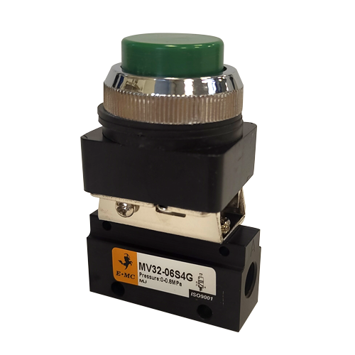 E.MC - Push Button Spring Return Valve - Raised Button Function: 3/2, Port: 1/8" - Part number EM-MV32-06S4G