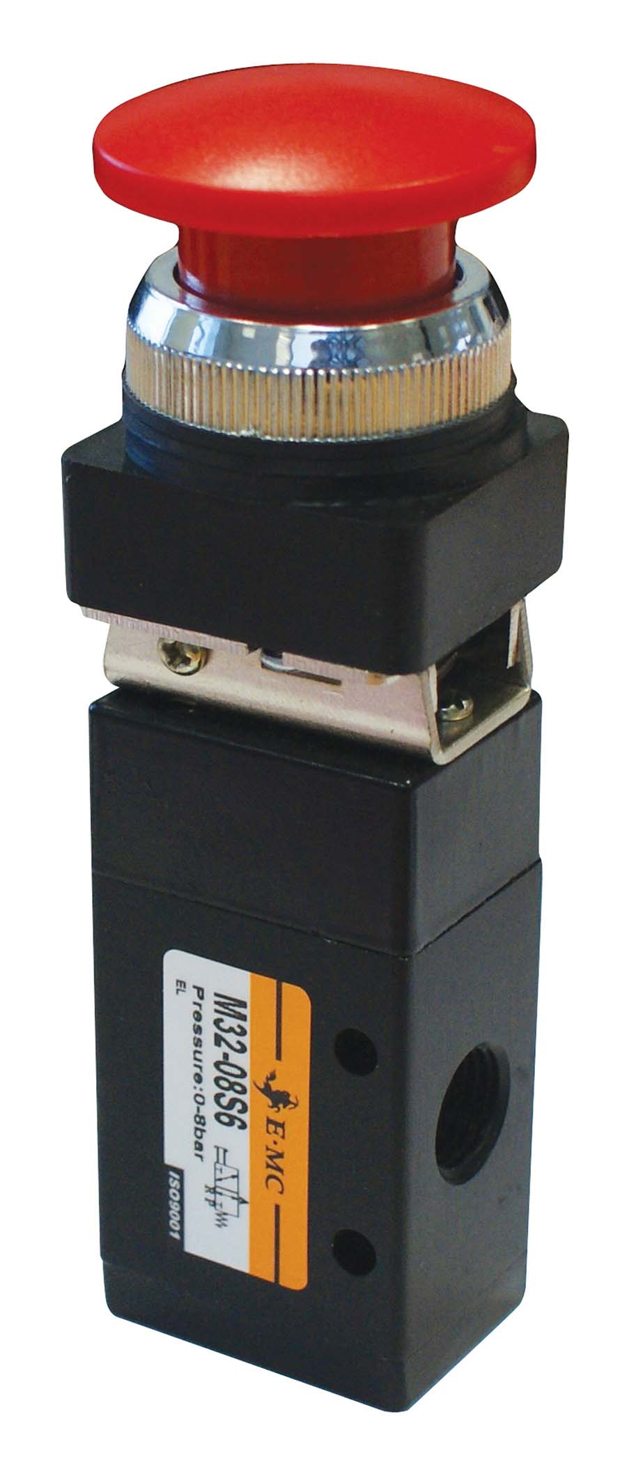 Palm Button Spring Return Valve Function: 5/2, Port: 1/4" - Part number EM-M52-08S6R
