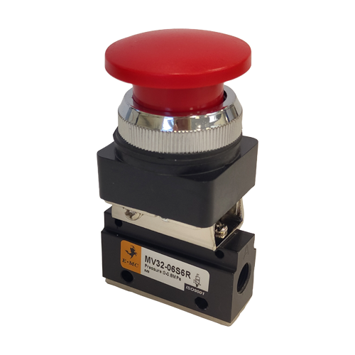 E.MC - Palm Button Spring Return Valve Function: 3/2, Port: 1/8" - Part number EM-MV32-06S6R