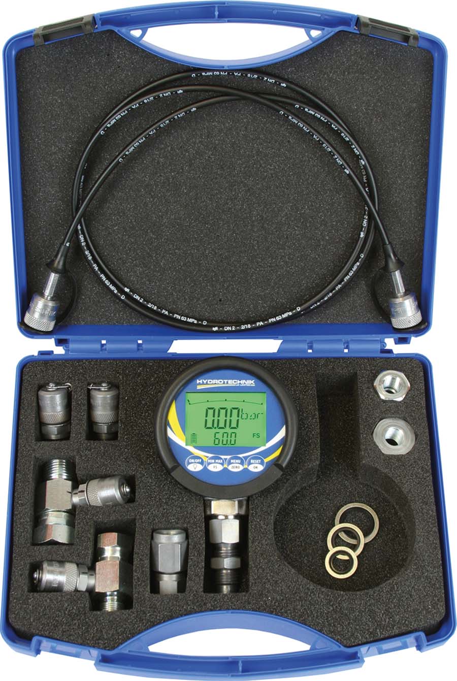 HYDROTECHNIK - Digital Pressure Gauge Kits - C/W 1. 5M Hose & Test Points Thread: 1/4" BSPP Pressure Scale: -1-16 Bar Resolution: 1 mbar - Part number HTP3101-81-01.50