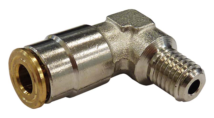 Push-In 90° Elbow - Nickel Plated Brass Thread: M6 x 1 - Tube OD: 4 mm - Part number LU-1440