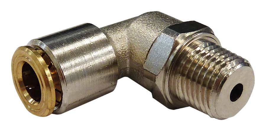 Push-In 90° Swivel Elbow - Nickel Plated Brass Thread: M6 x 1 - Tube OD: 4 mm - Part number LU-1535