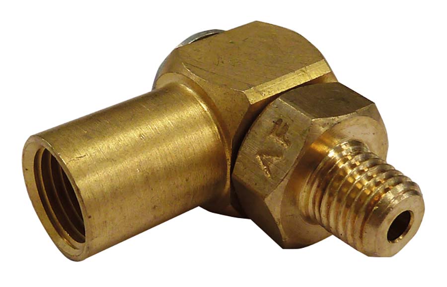 90° Banjo Elbow - Brass Male Thread: M8 x 1 - Female Thread: M10 x 1 Tube OD: 6 mm - Part number LU-1680