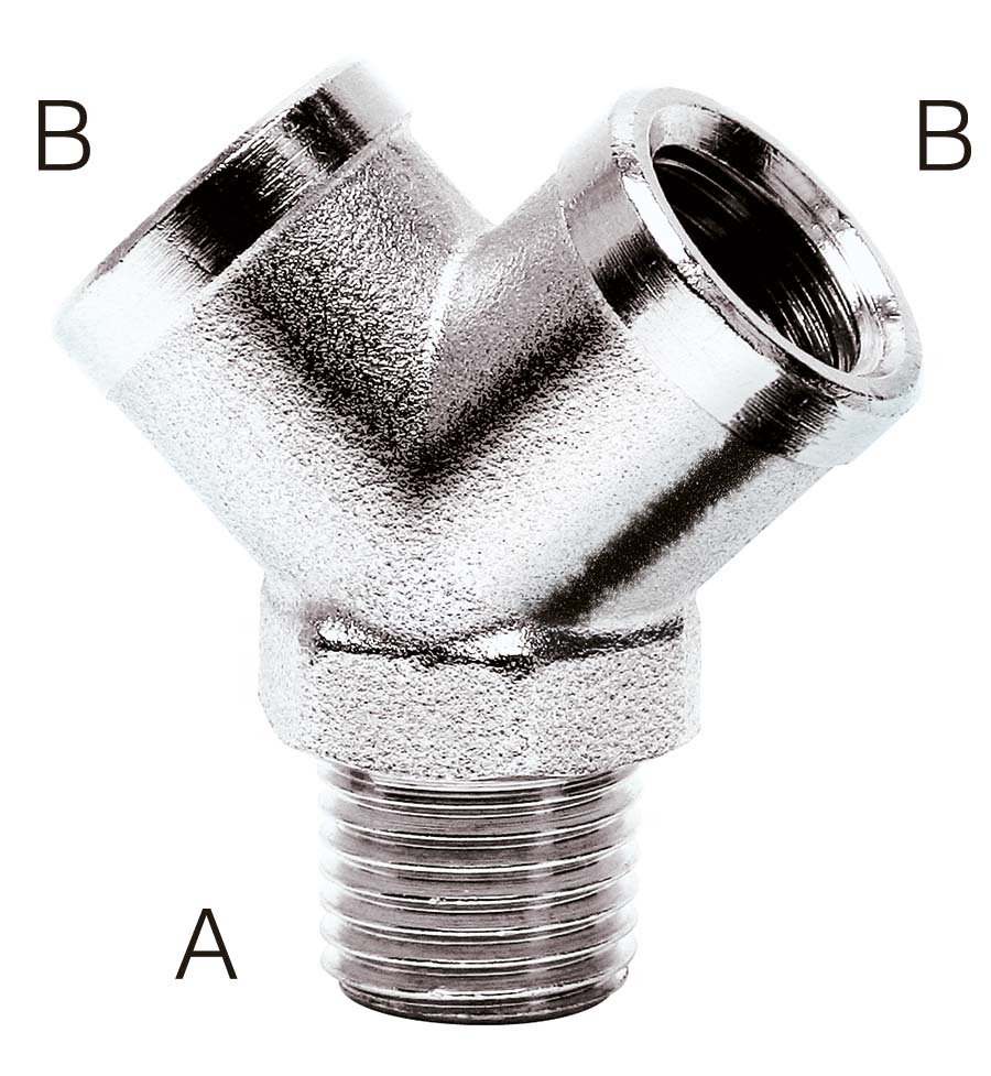 Nickel Plated Male Inlet Equal Y Connector Male Thread BSPT x Female Thread BSPP 
