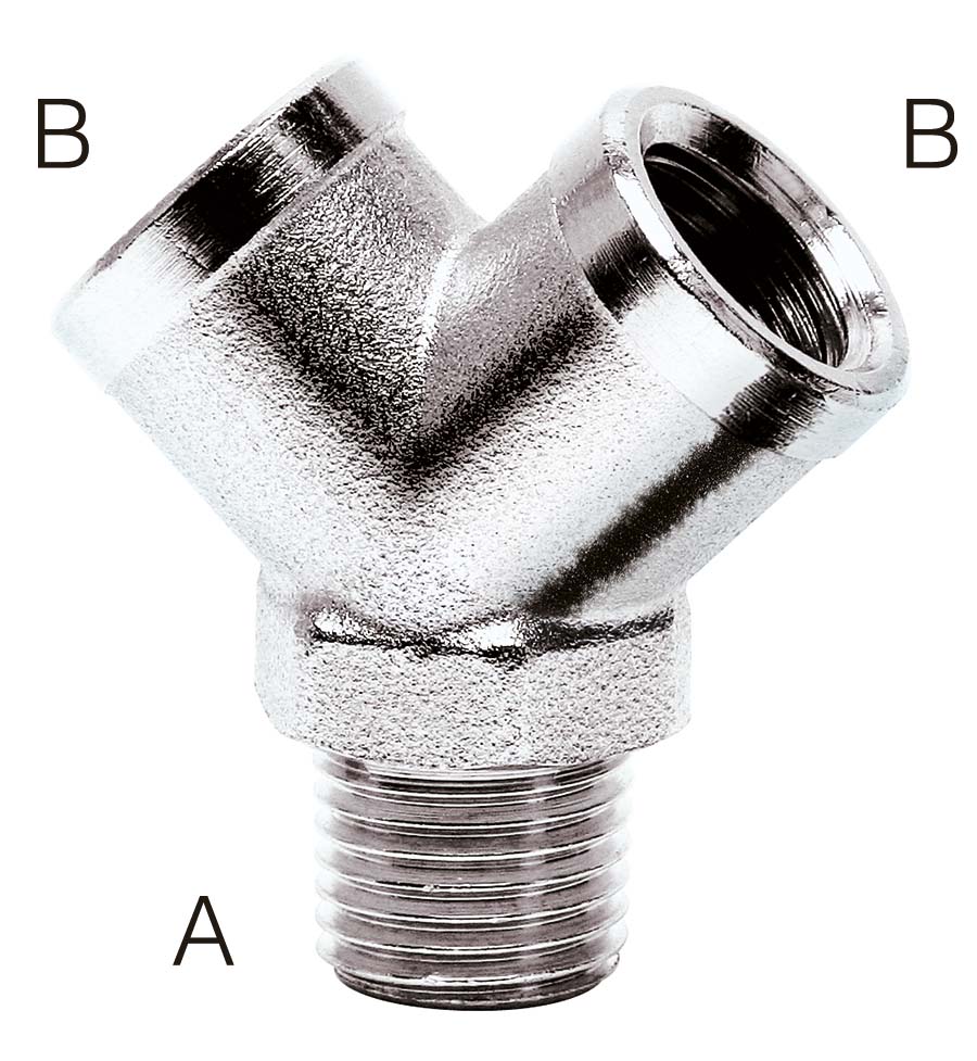 Nickel Plated Male Inlet Equal Y Connector Male Thread BSPT x Female Thread BSPP Nickel Plated Male Inlet Equal Y Connector Male Thread BSPT x Female Thread BSPP