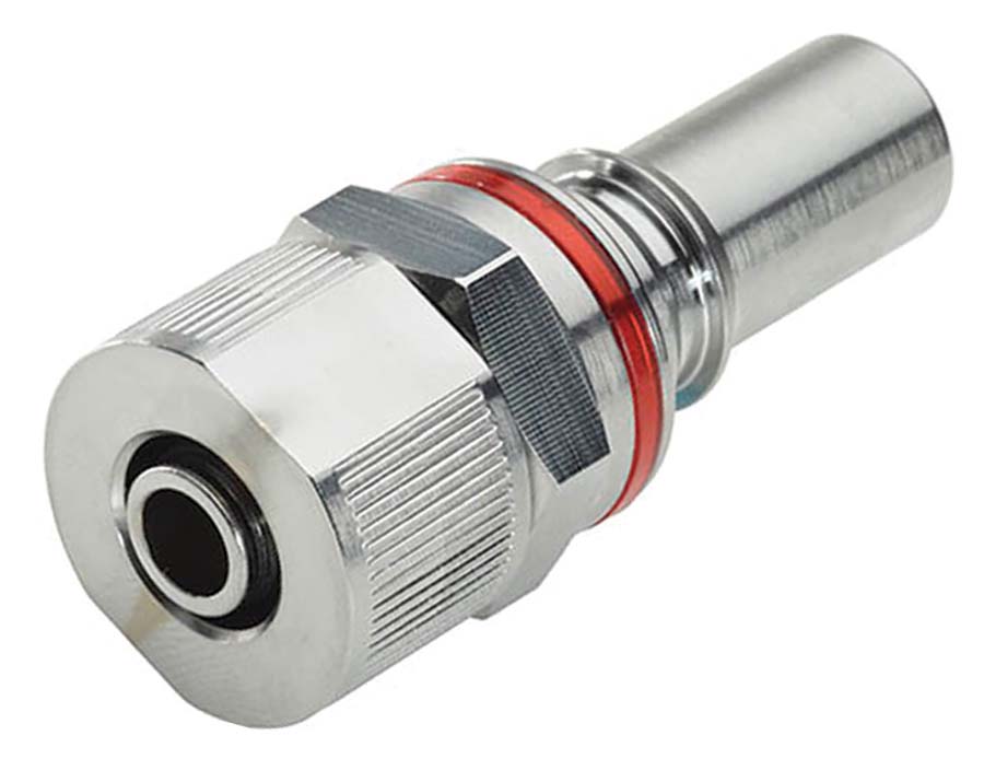 CPC - In-Line – Valved Ferruless Polytube Fitting PTF 3/8" ID x 1/2" OD - Part number cLQ6D20008RED