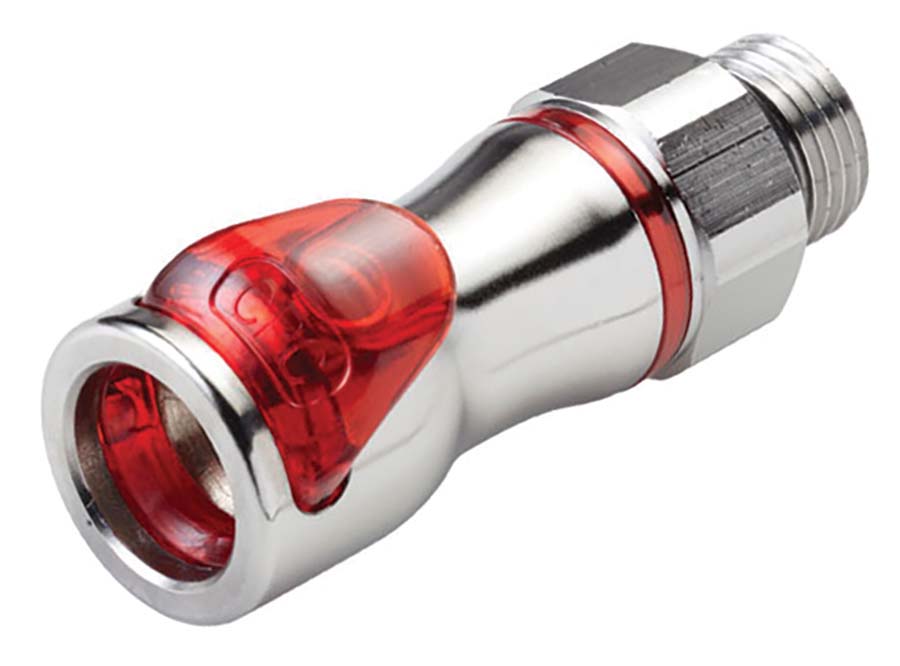 CPC - In-Line – Valved Male Thread 3/8" SAE-6 - Part number cLQ6D30006RED